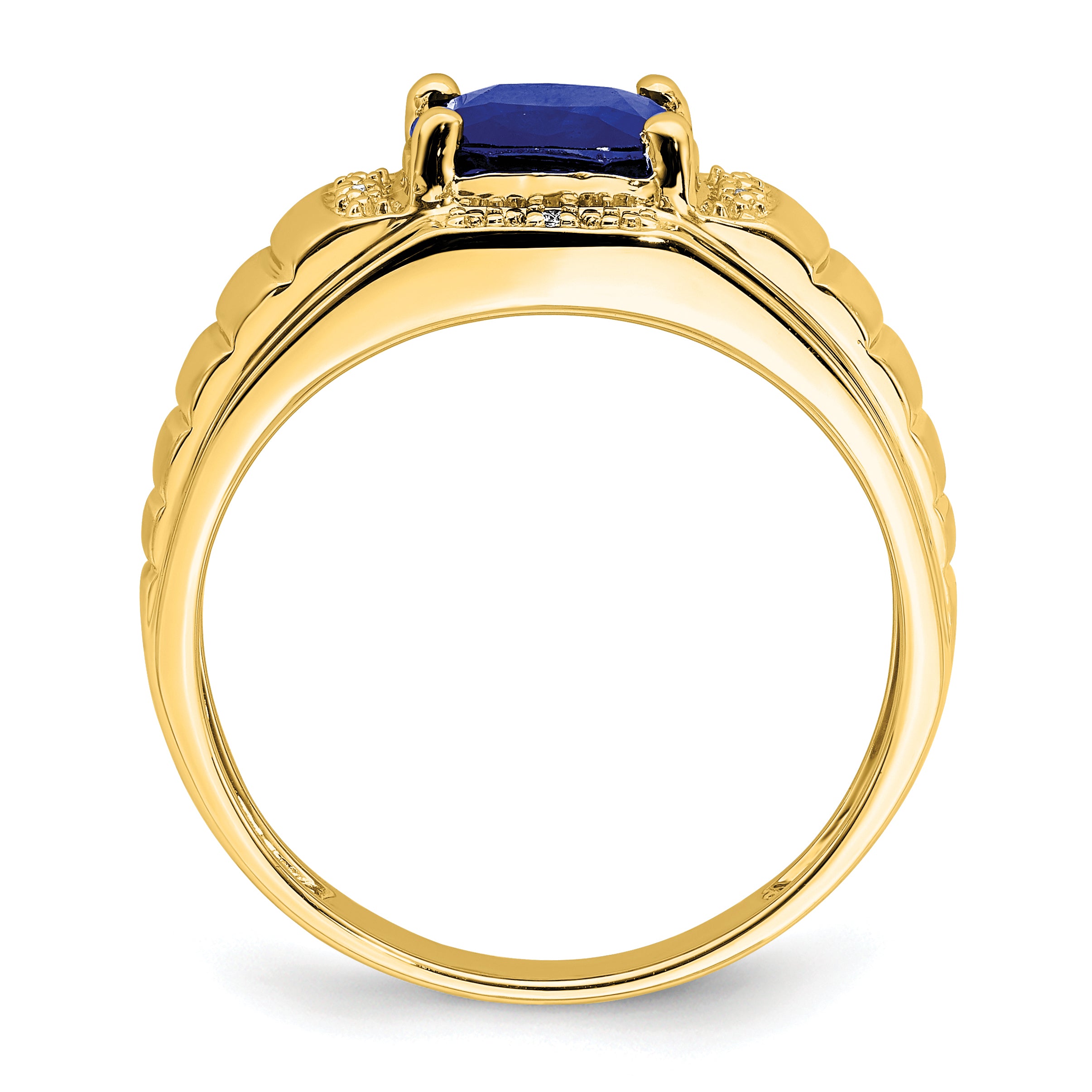 14k Cushion Created Sapphire and Diamond Mens Ring Secondary image