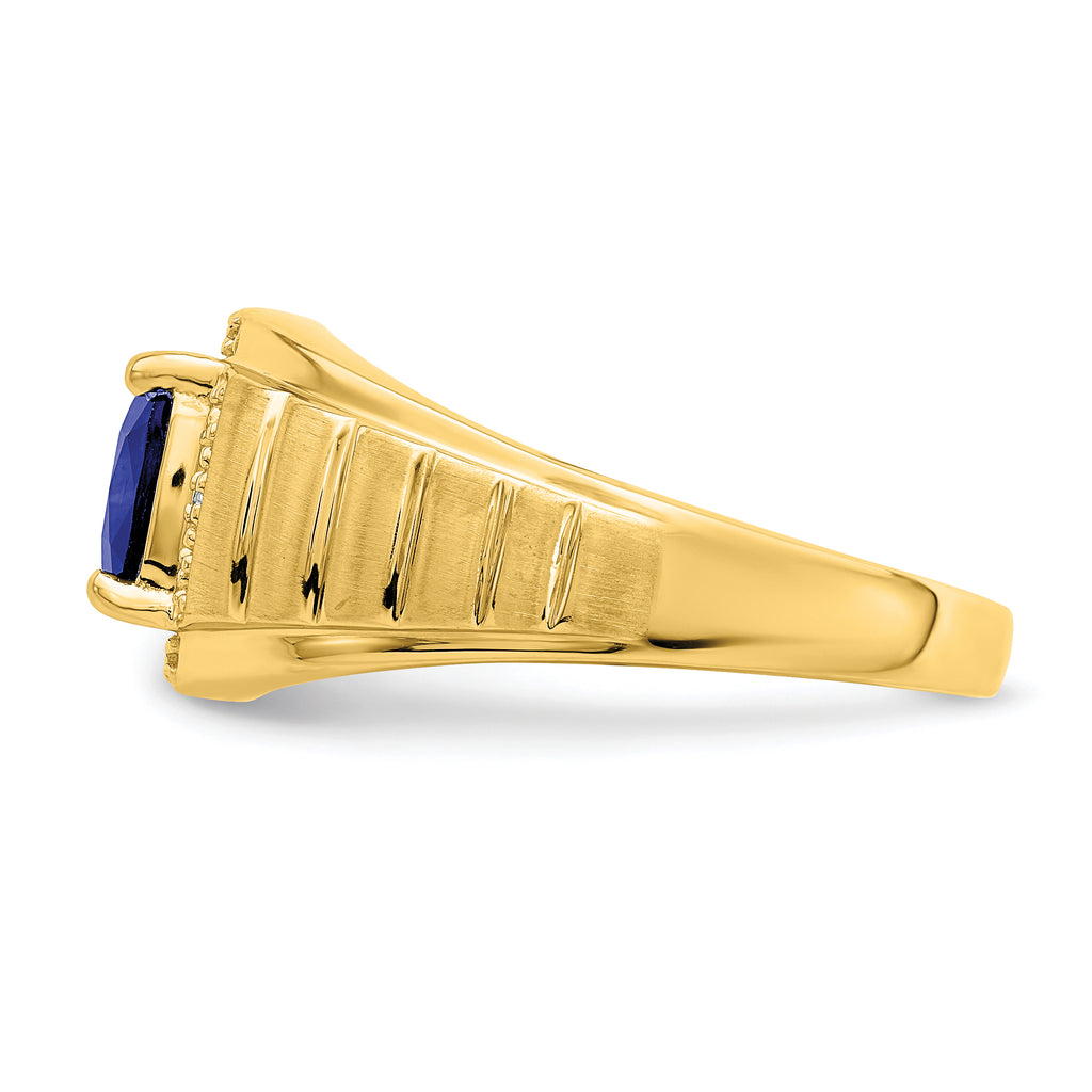 14k Cushion Created Sapphire and Diamond Mens Ring