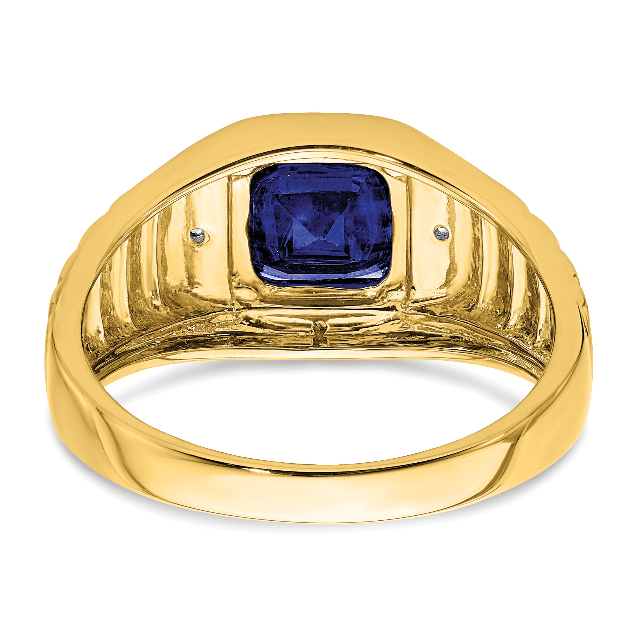 14k Cushion Created Sapphire and Diamond Mens Ring