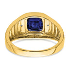 14k Cushion Created Sapphire and Diamond Mens Ring