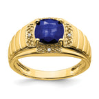 14k Cushion Created Sapphire and Diamond Mens Ring