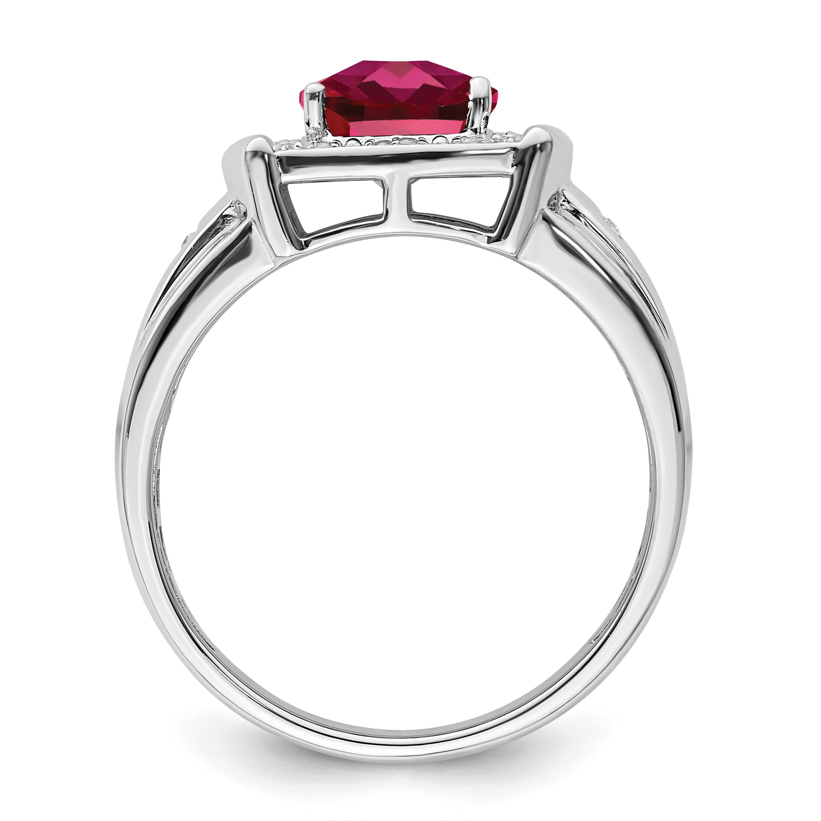 14k White Gold Cushion Created Ruby and Diamond Mens Ring Secondary image