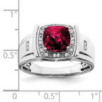 14k White Gold Cushion Created Ruby and Diamond Mens Ring