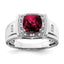 14k White Gold Cushion Created Ruby and Diamond Mens Ring