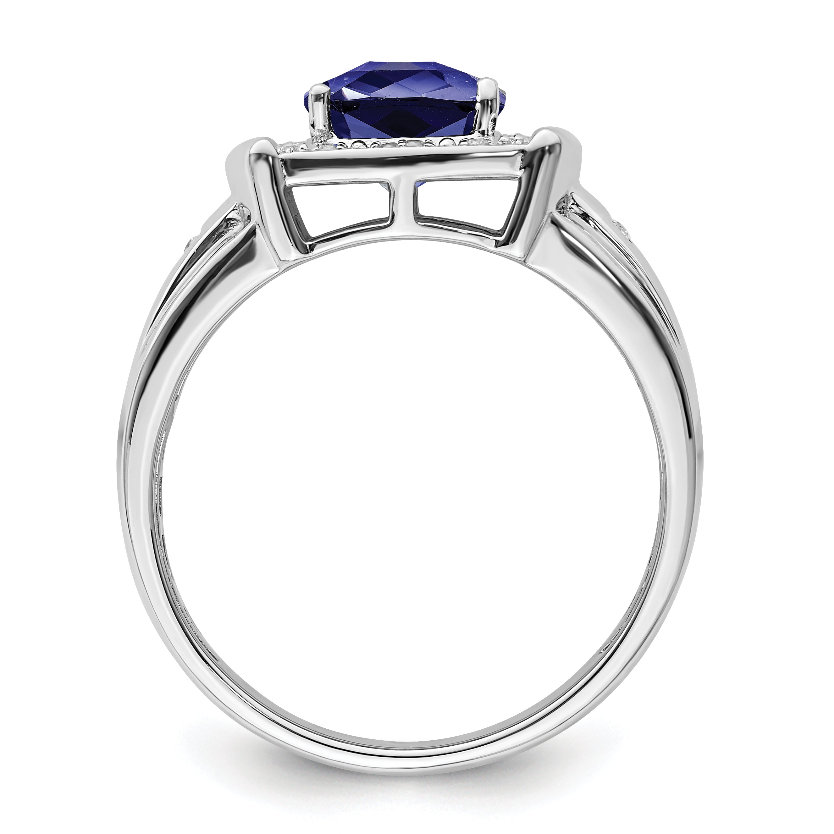 14k White Gold Cushion Created Sapphire and Diamond Mens Ring Secondary image