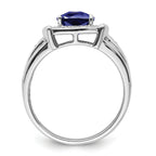 14k White Gold Cushion Created Sapphire and Diamond Mens Ring