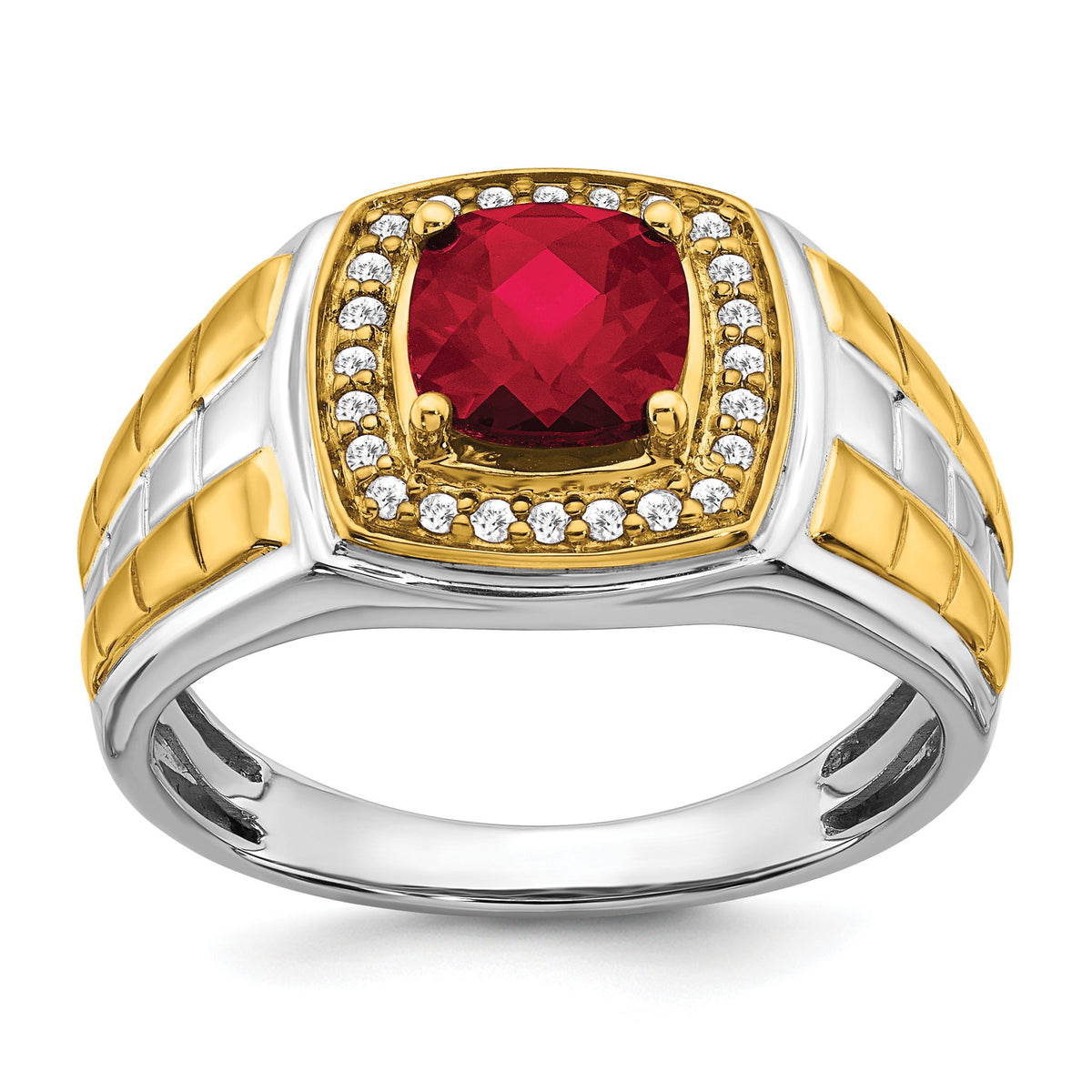 Men's Lab-Created Ruby & Diamond Ring in 14K Two-Tone Gold (1/5 ct. tw.), Size 10 - Sophia Jewelers Main image
