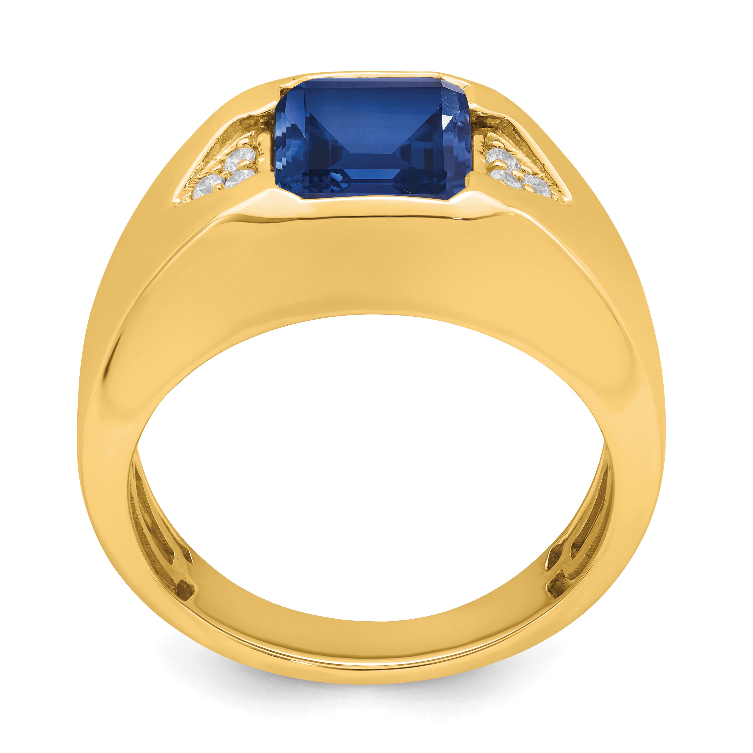14k Emerald-cut Created Sapphire and Diamond Mens Ring Secondary image