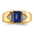 14k Emerald-cut Created Sapphire and Diamond Mens Ring