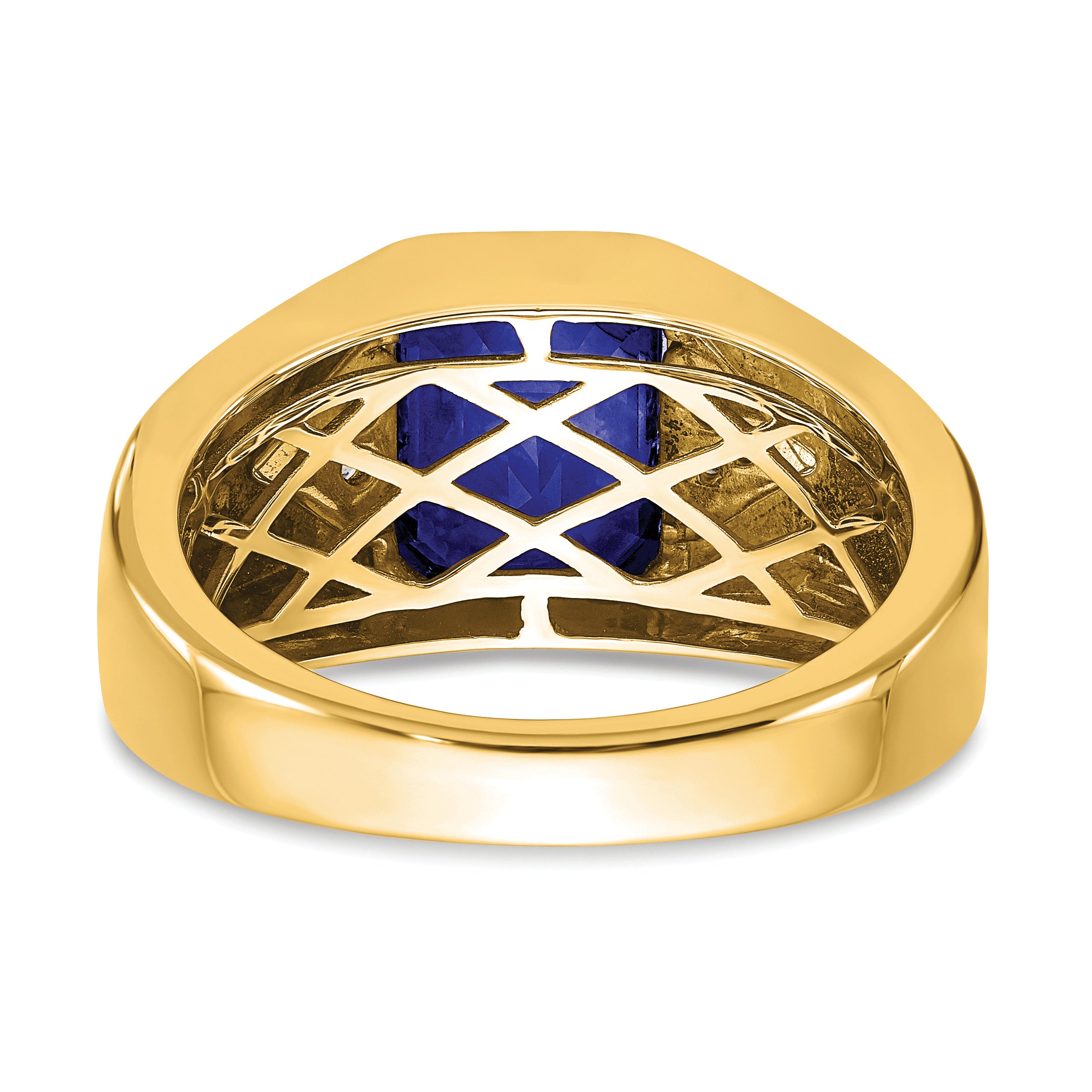 14k Emerald-cut Created Sapphire and Diamond Mens Ring