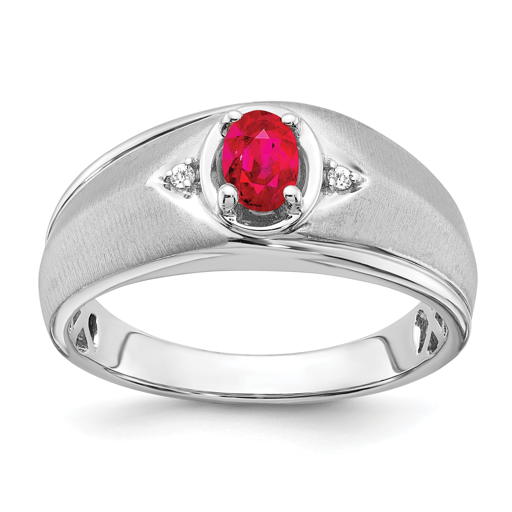 14k White Gold Oval Ruby and Diamond Mens Ring Main image