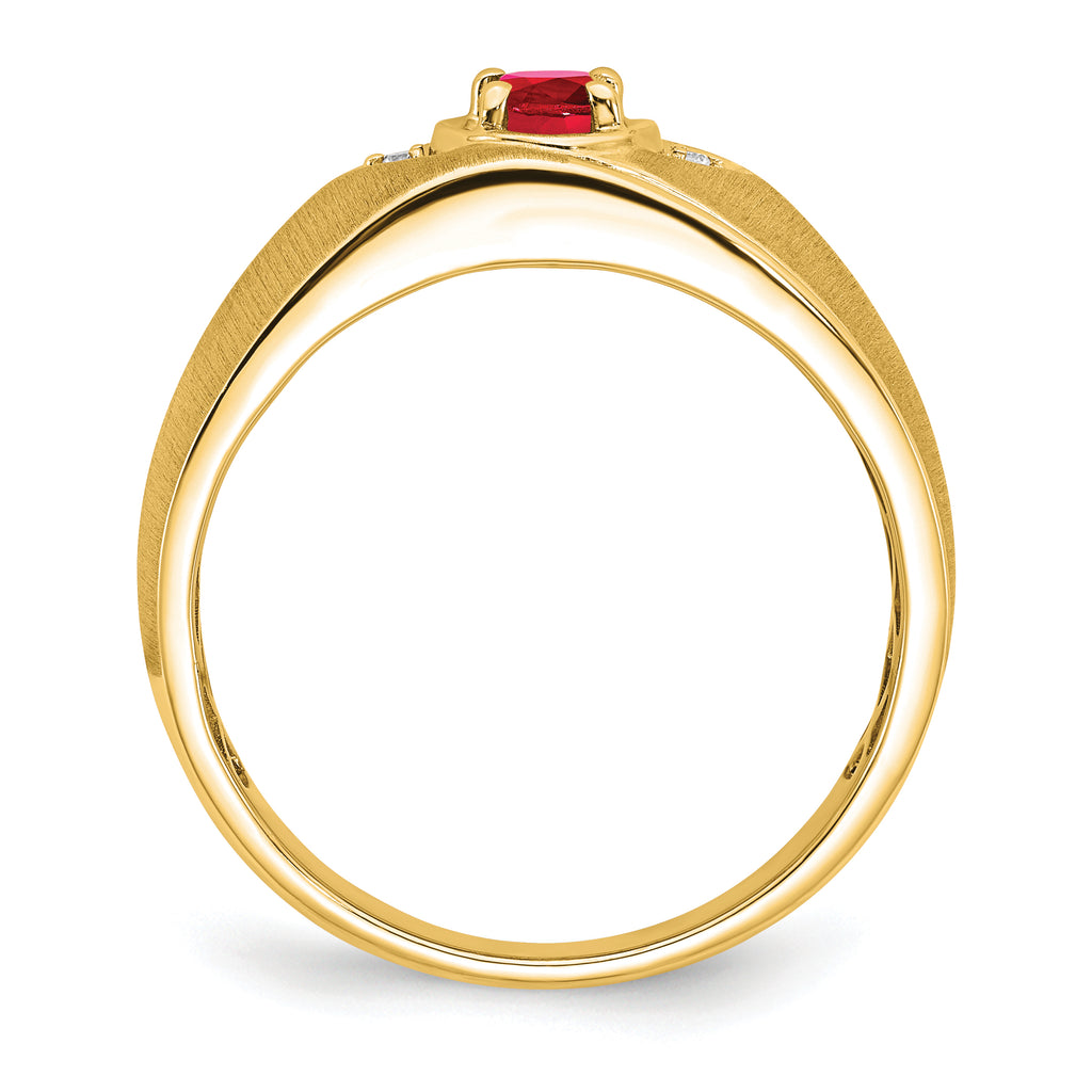 14k Oval Ruby and Diamond Mens Ring
