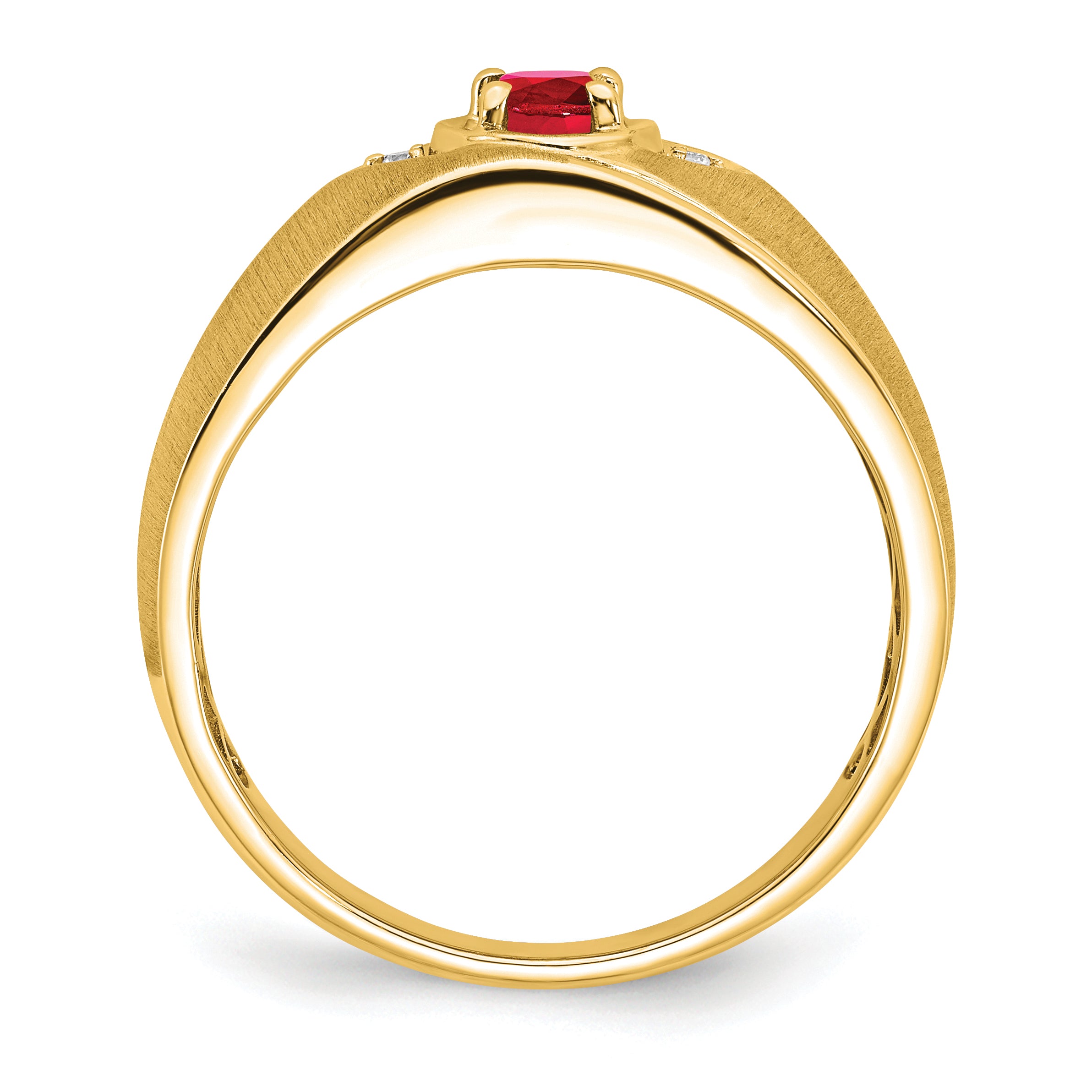 14k Oval Ruby and Diamond Mens Ring