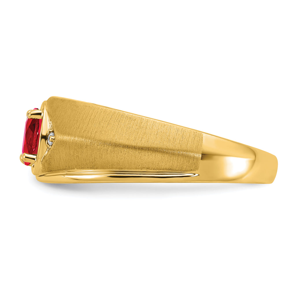 14k Oval Ruby and Diamond Mens Ring