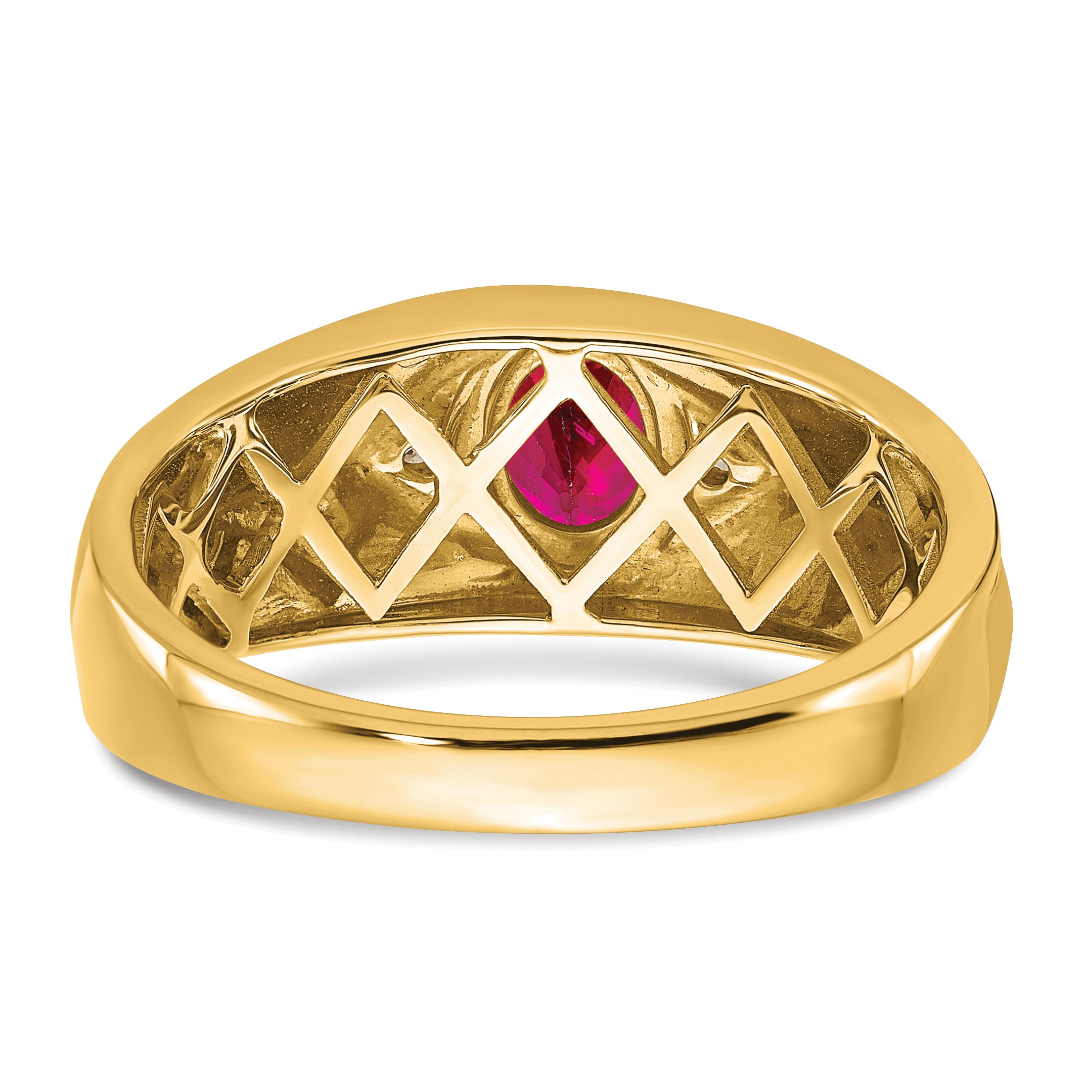 14k Oval Ruby and Diamond Mens Ring