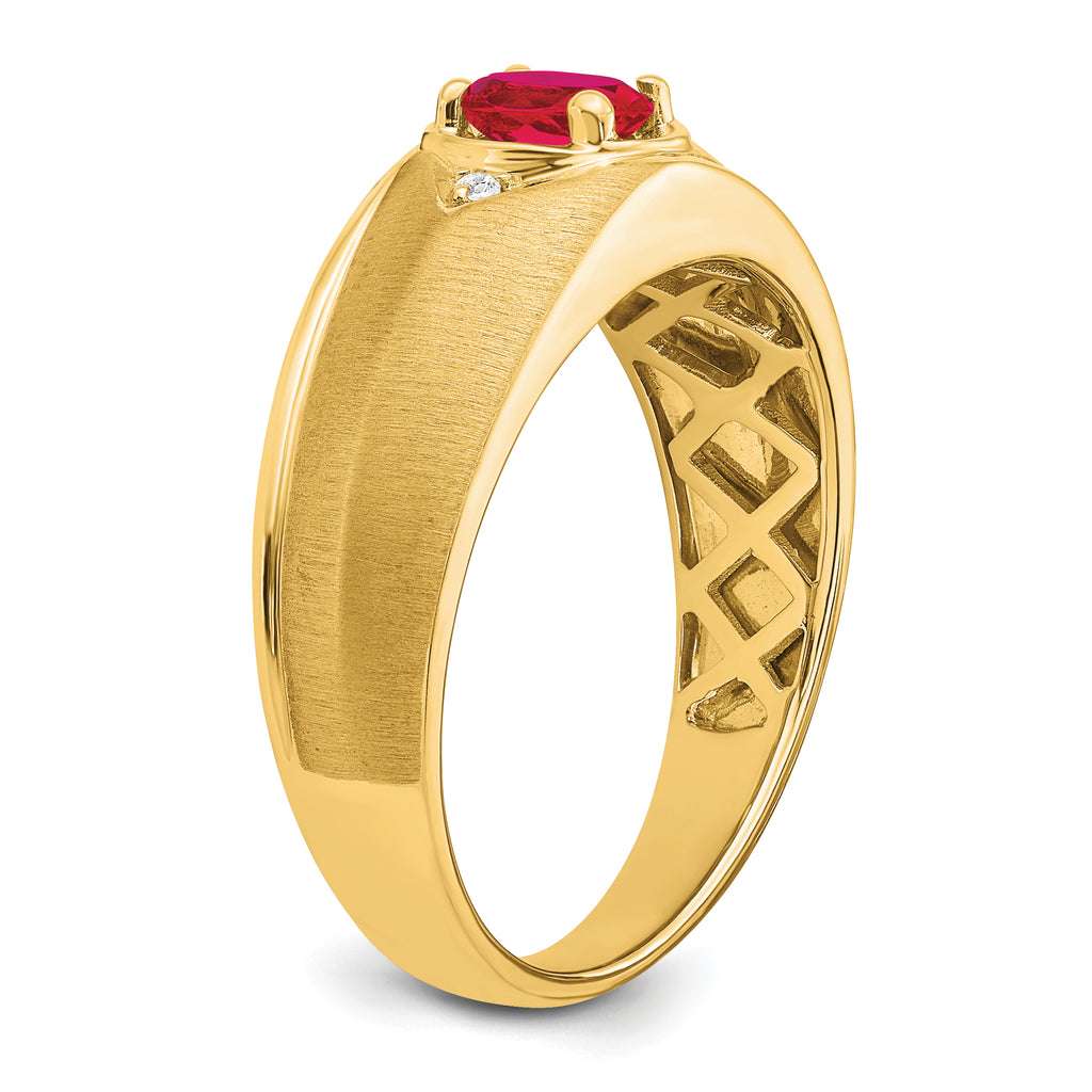 14k Oval Ruby and Diamond Mens Ring