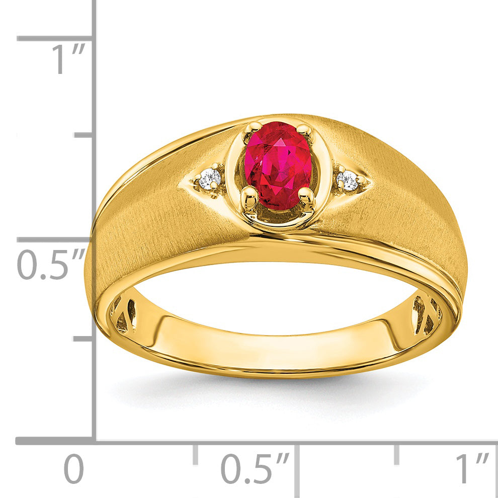 14k Oval Ruby and Diamond Mens Ring