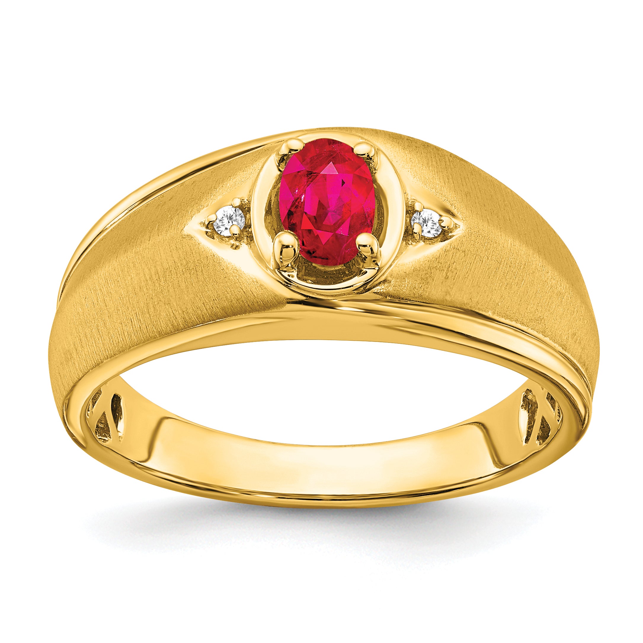 14k Oval Ruby and Diamond Mens Ring Main image