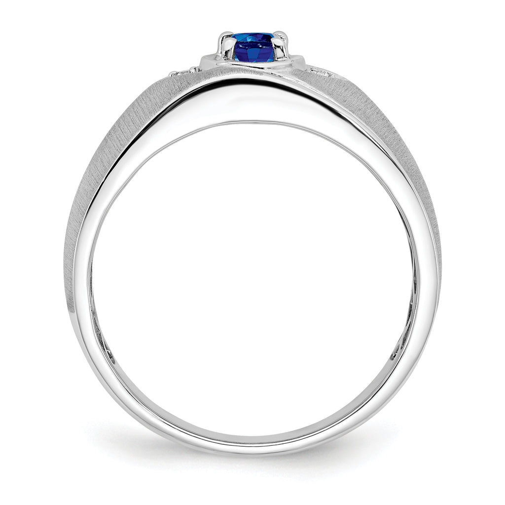 14k White Gold Oval Sapphire and Diamond Mens Ring
