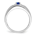 14k White Gold Oval Sapphire and Diamond Mens Ring