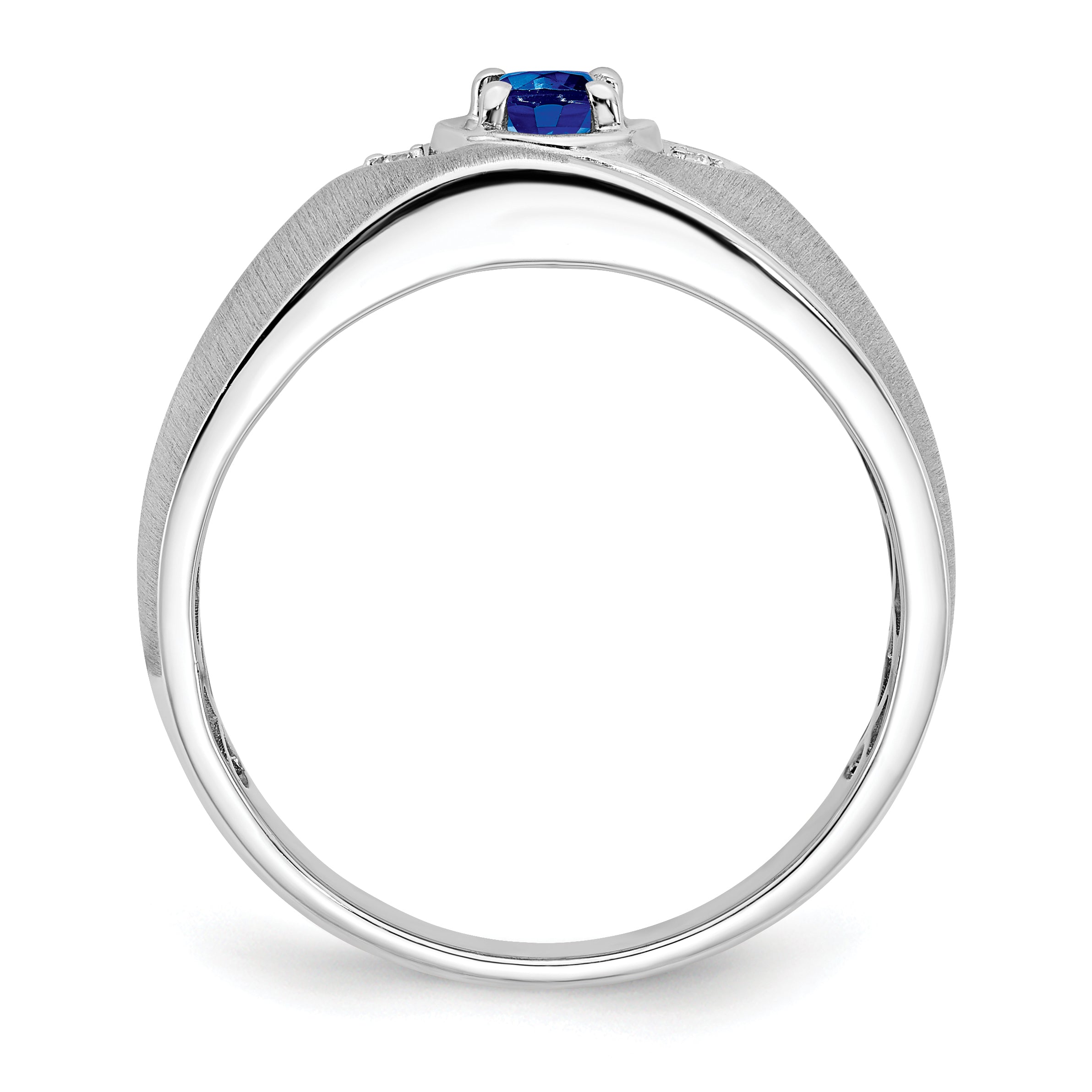 14k White Gold Oval Sapphire and Diamond Mens Ring