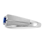 14k White Gold Oval Sapphire and Diamond Mens Ring