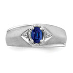 14k White Gold Oval Sapphire and Diamond Mens Ring