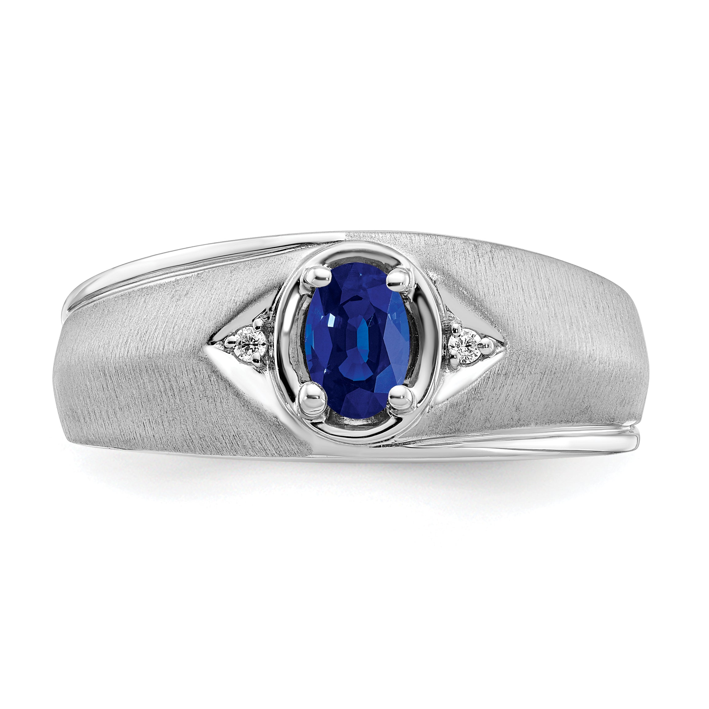 14k White Gold Oval Sapphire and Diamond Mens Ring