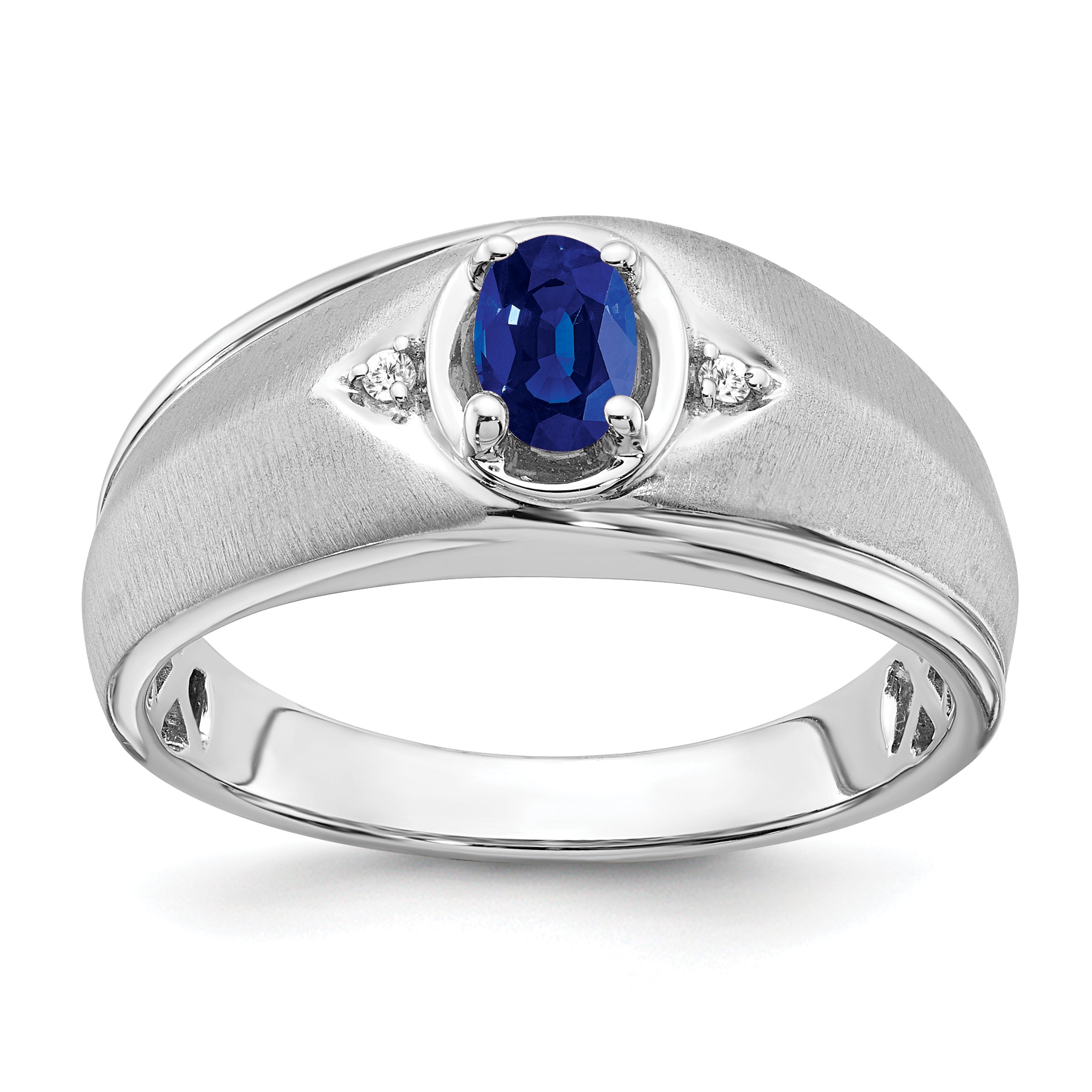 14k White Gold Oval Sapphire and Diamond Mens Ring Main image