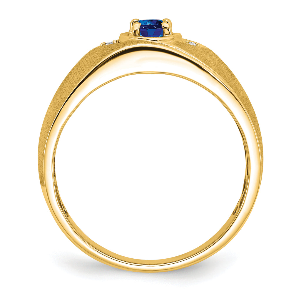 14k Oval Sapphire and Diamond Mens Ring