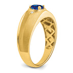 14k Oval Sapphire and Diamond Mens Ring