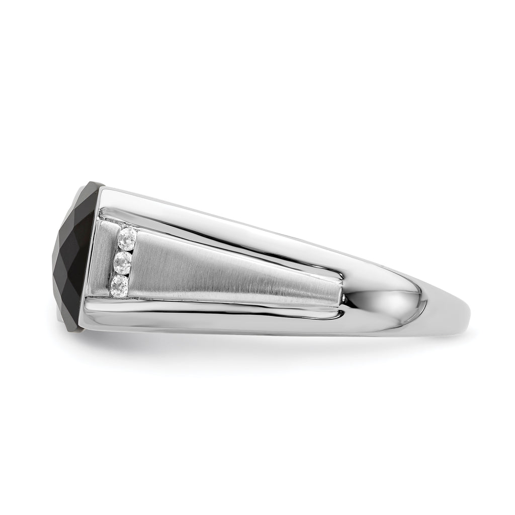 14k White Gold Onyx and Diamond Mens Ring
