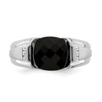 14k White Gold Onyx and Diamond Mens Ring