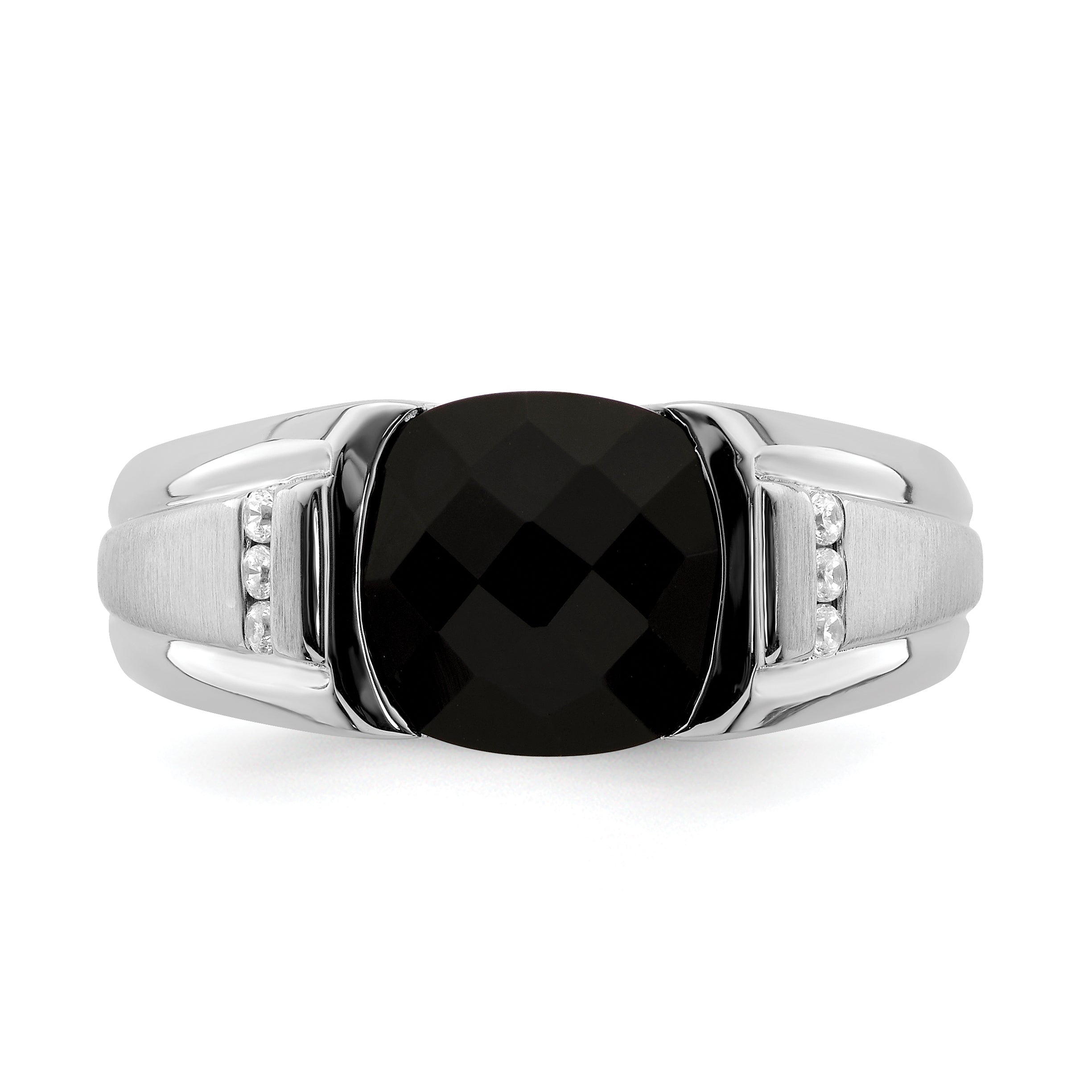 14k White Gold Onyx and Diamond Mens Ring