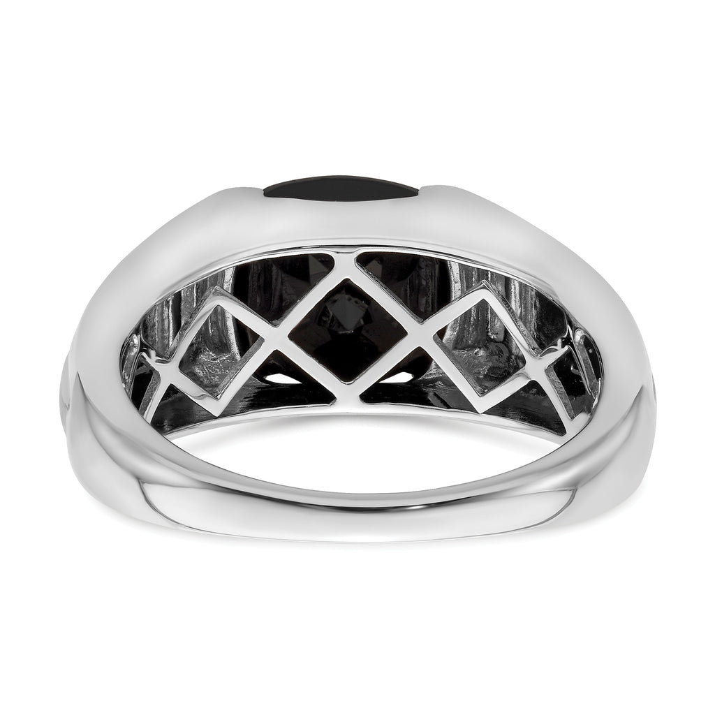 14k White Gold Onyx and Diamond Mens Ring