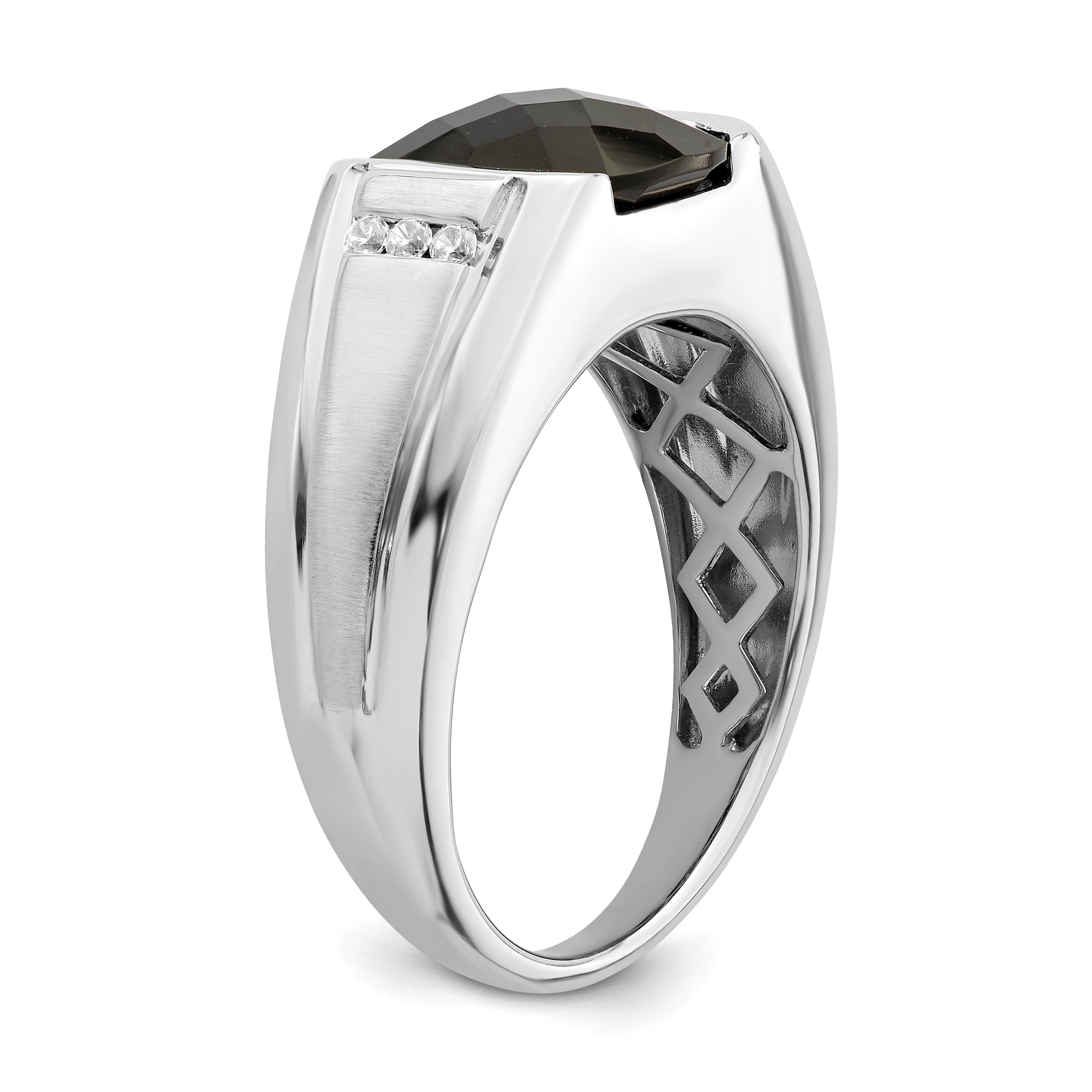 14k White Gold Onyx and Diamond Mens Ring