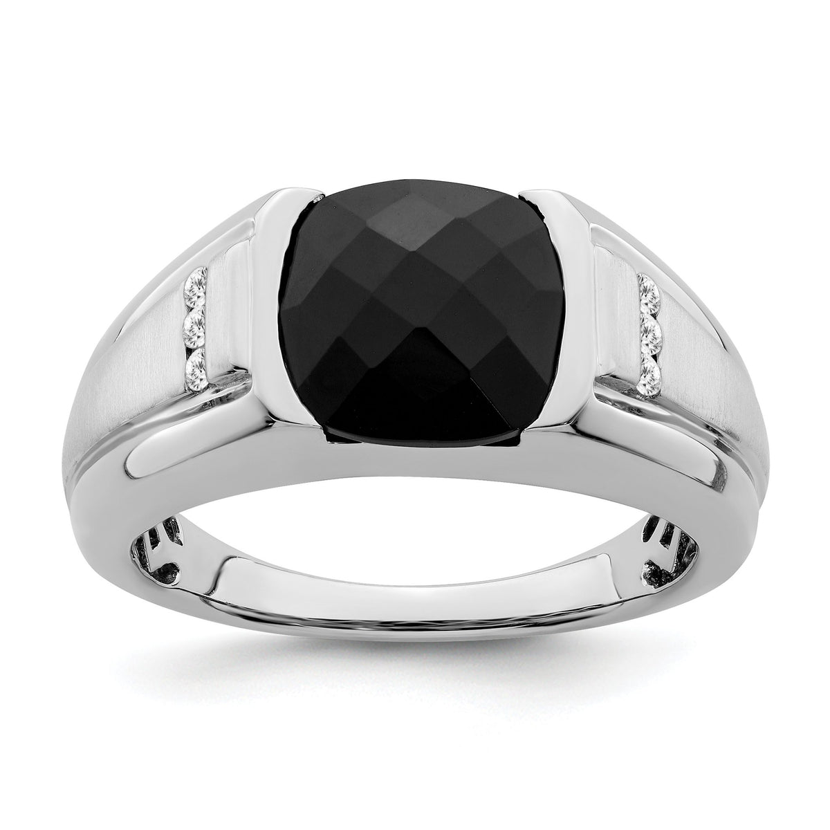Men's Onyx & Diamond Ring in 14K White Gold, 2.2mm (1/10 ct. tw.), Size 10 - Sophia Jewelers Main image