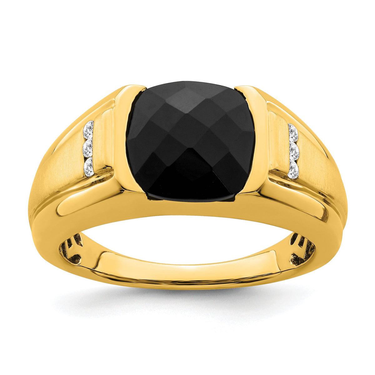 Men's Onyx & Diamond Ring in 14K Yellow Gold, 2.2mm (1/10 ct. tw.), Size 10 - Sophia Jewelers Main image
