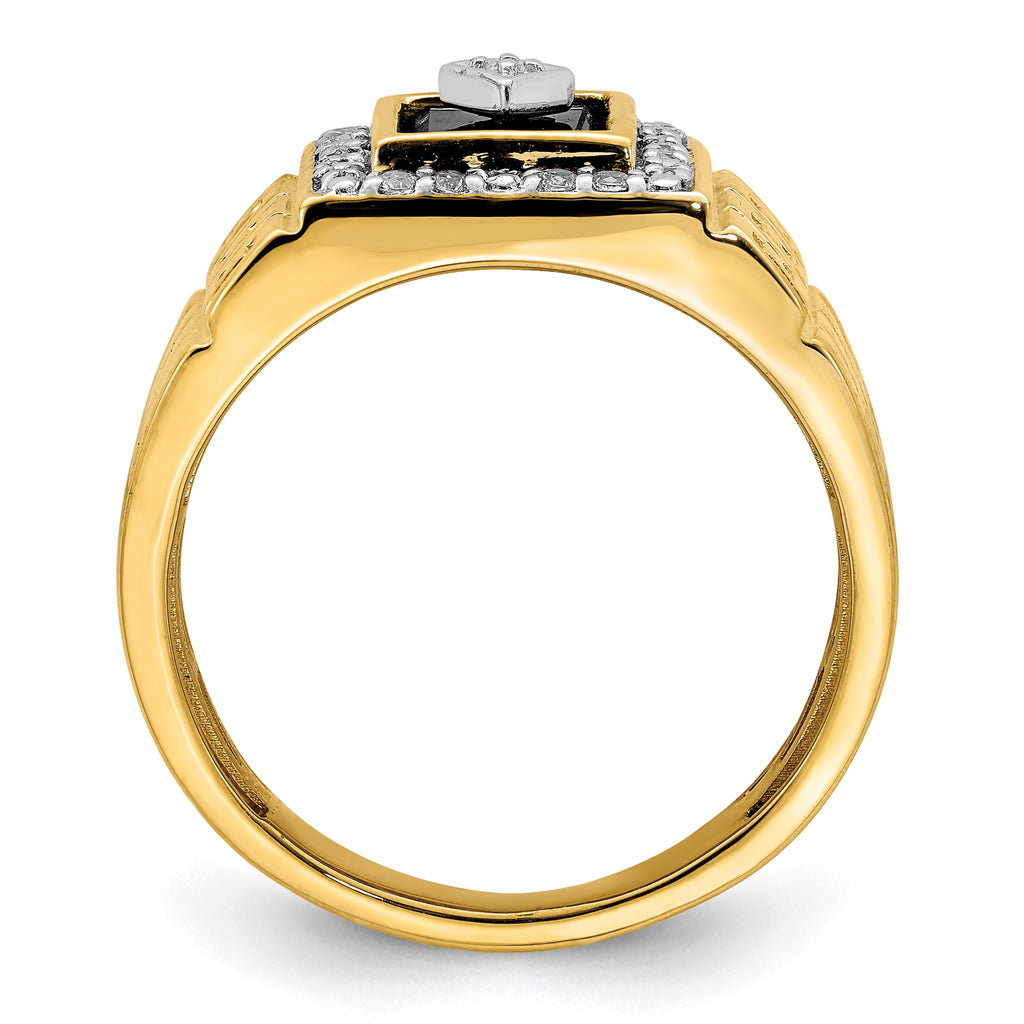 14k Onyx and Diamond Greek Key Design Mens Ring