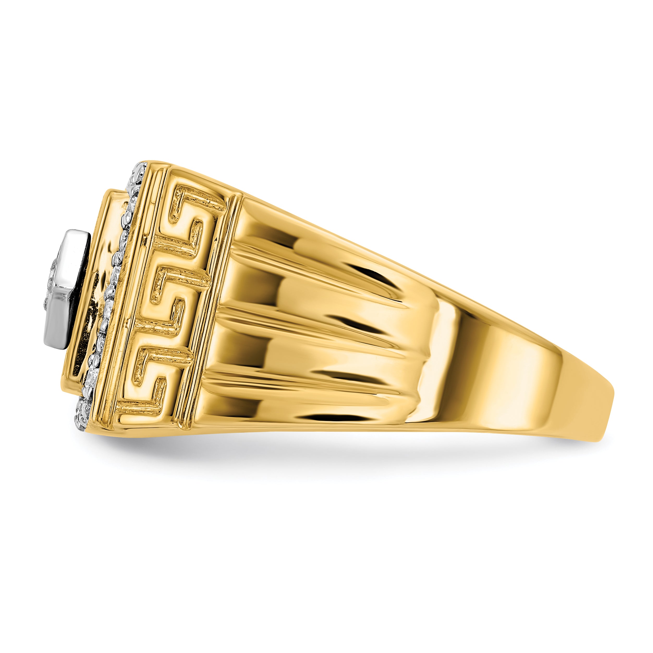 14k Onyx and Diamond Greek Key Design Mens Ring