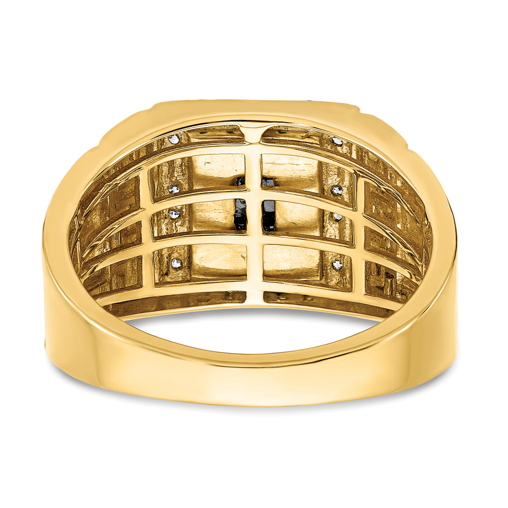 14k Onyx and Diamond Greek Key Design Mens Ring