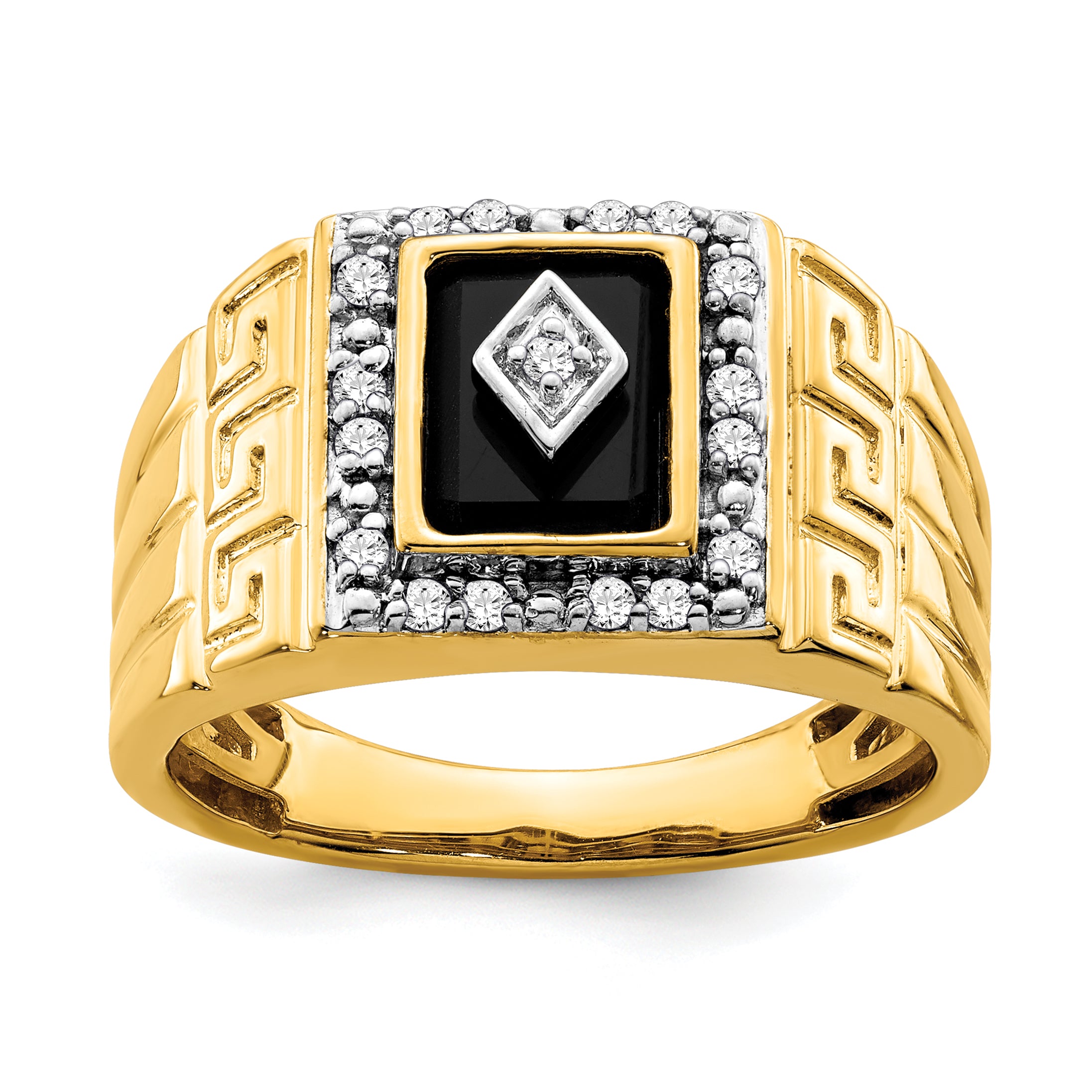 14k Onyx and Diamond Greek Key Design Mens Ring Main image