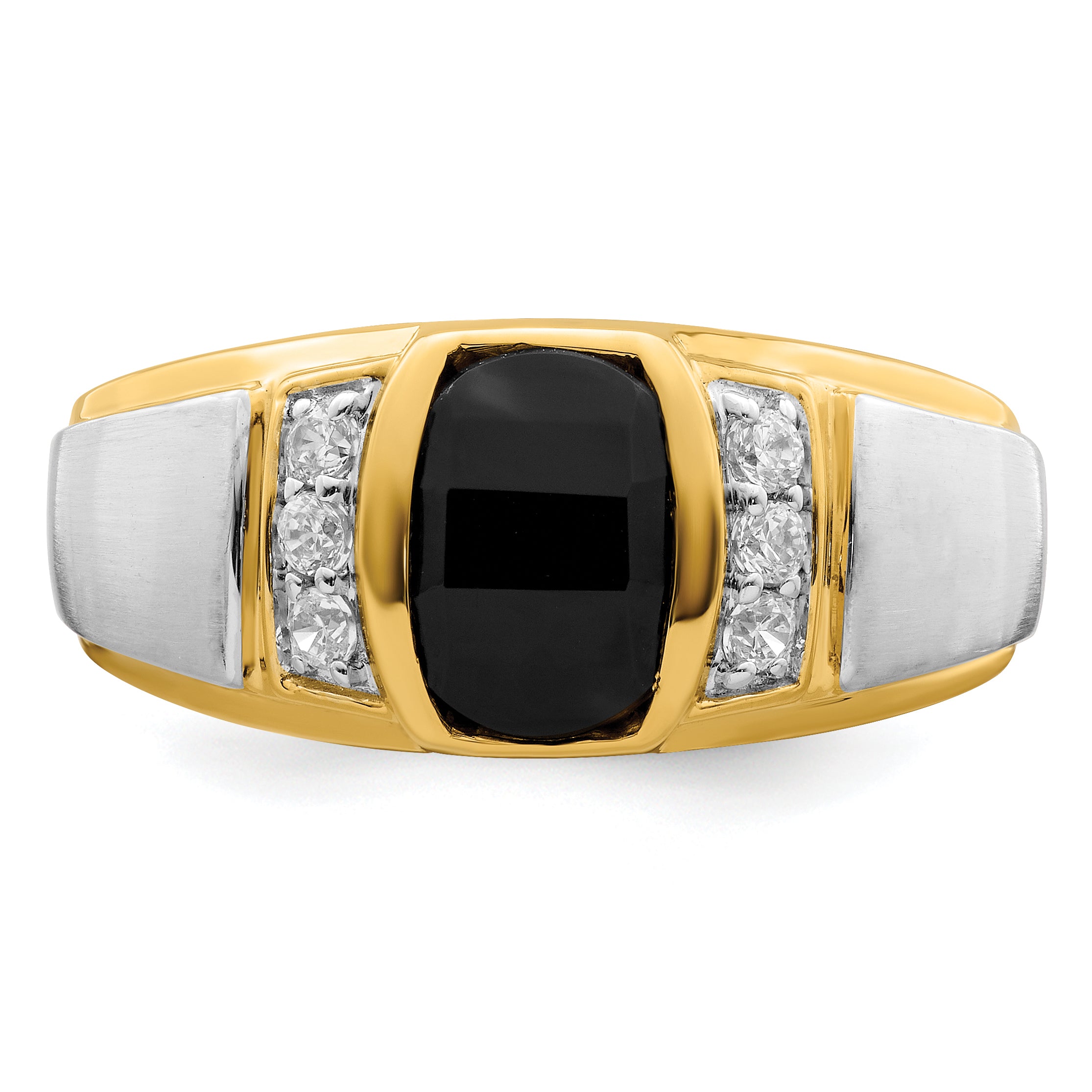 14k Two-tone Onyx and Diamond Mens Ring
