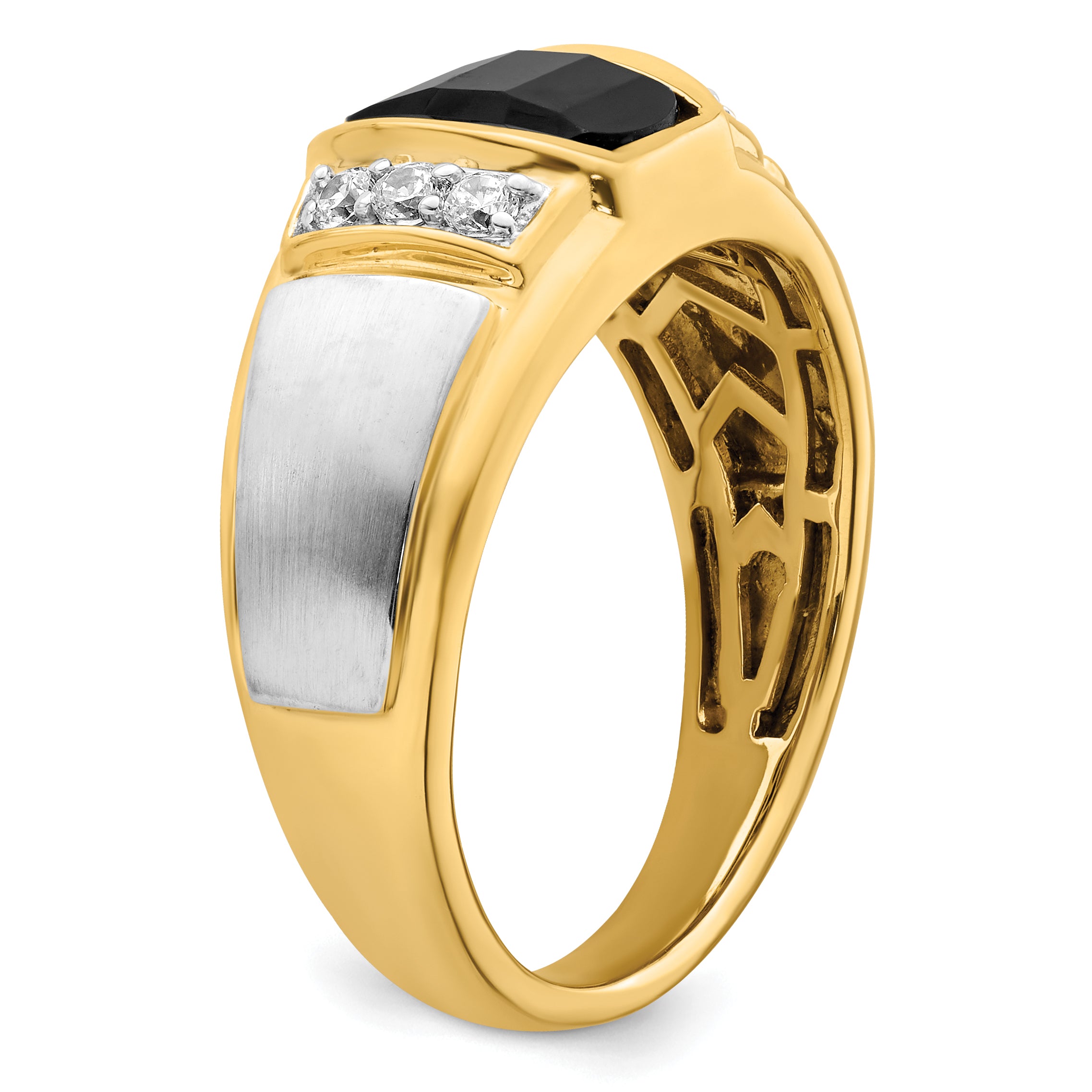 14k Two-tone Onyx and Diamond Mens Ring