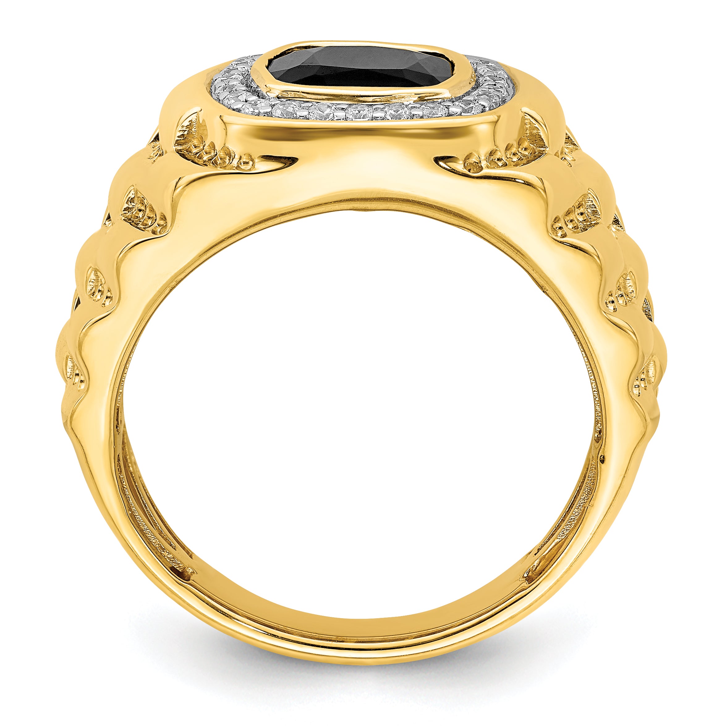 14k Onyx and Diamond Textured Mens Ring Secondary image