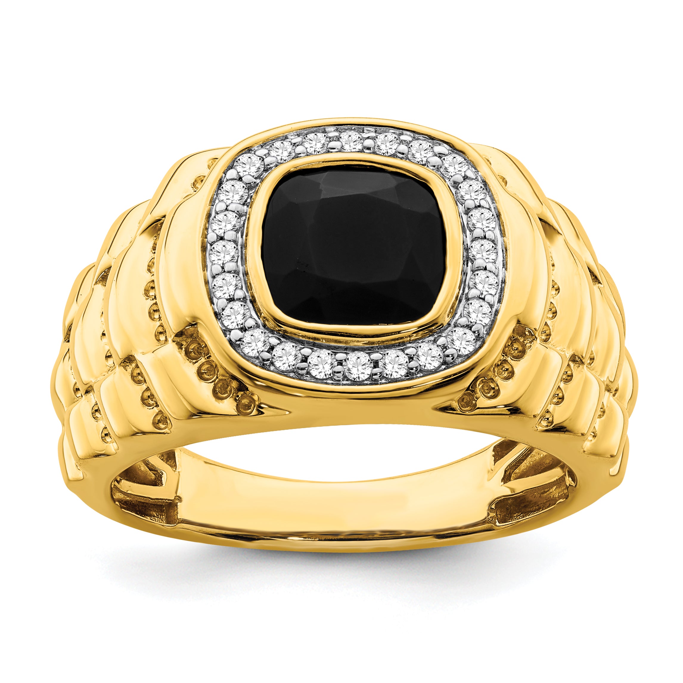 14k Onyx and Diamond Textured Mens Ring Main image