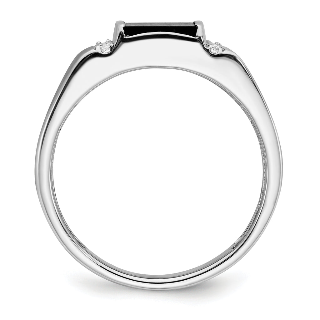 14k White Gold Square Onyx and Diamond Mens Ring