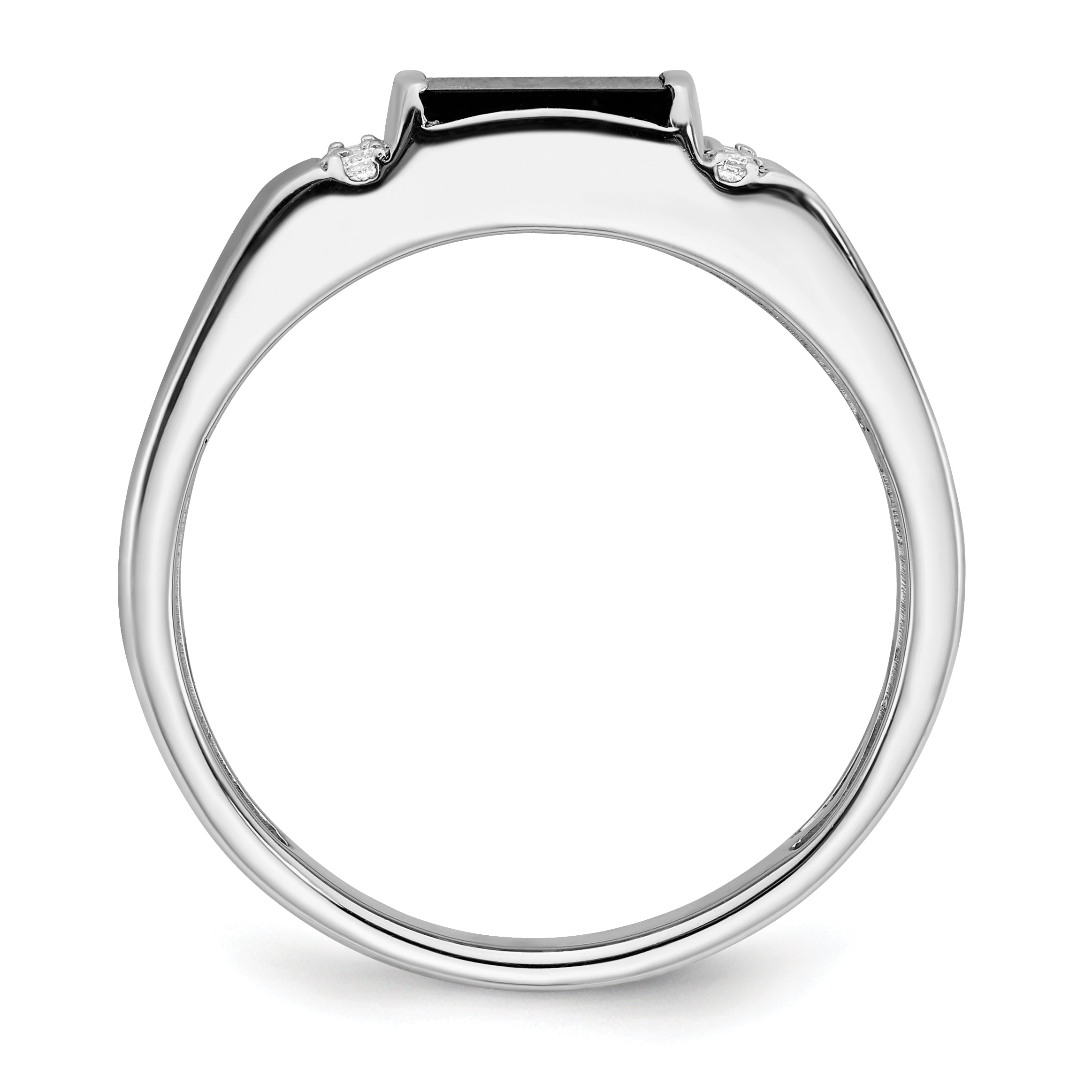 14k White Gold Square Onyx and Diamond Mens Ring