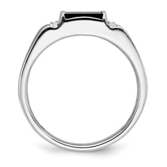 14k White Gold Square Onyx and Diamond Mens Ring