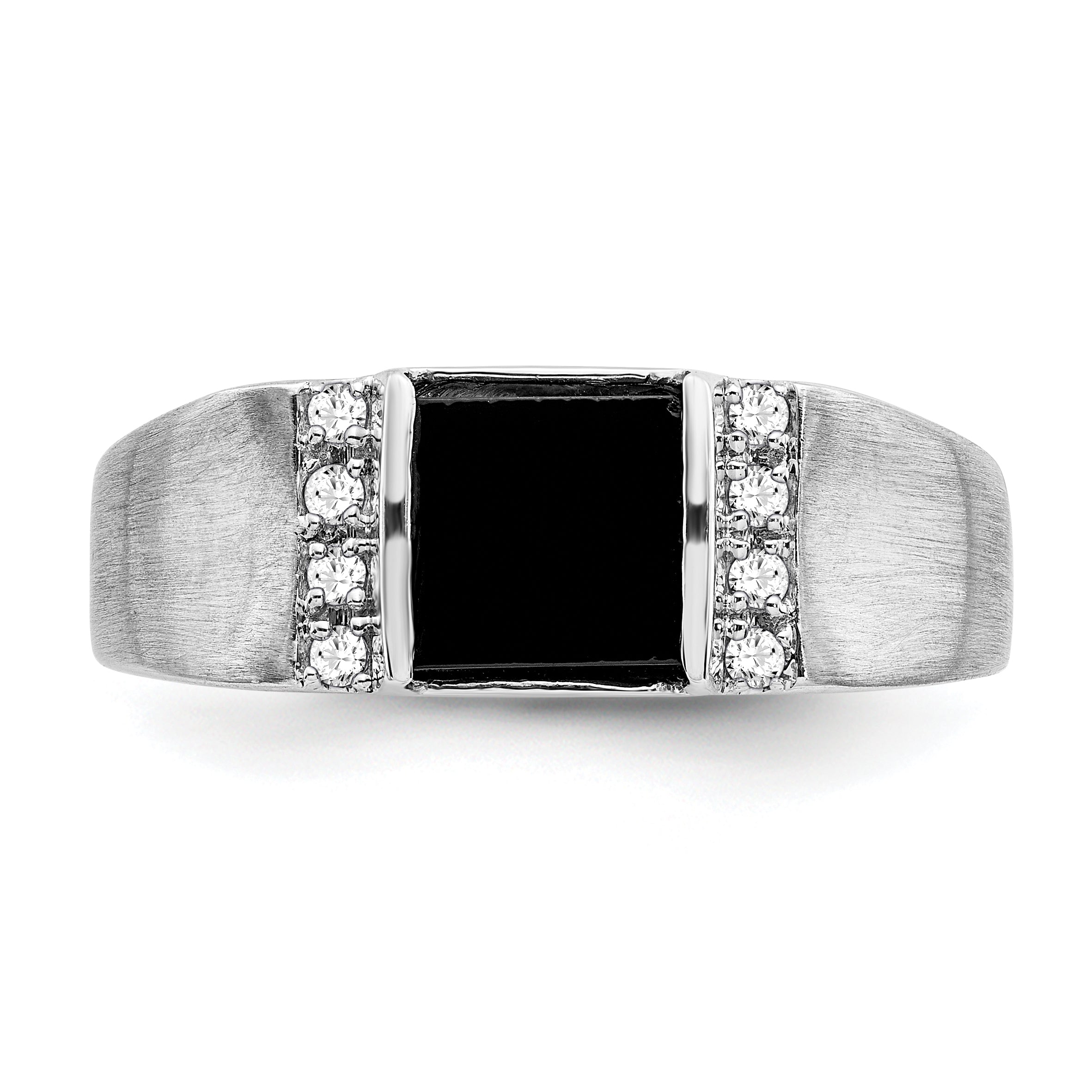 14k White Gold Square Onyx and Diamond Mens Ring